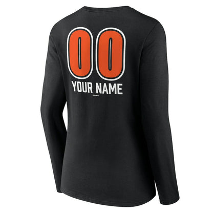 Baltimore Orioles Women's Personalized Name & Number Fastball Long Sleeve V-Neck T-Shirt - Black