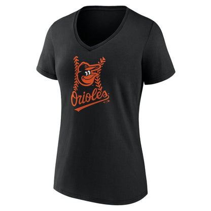 Baltimore Orioles Women's Personalized Name & Number Fastball V-Neck T-Shirt - Black