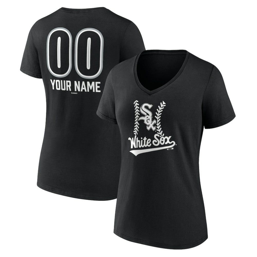 Chicago White Sox Women's Personalized Name & Number Fastball V-Neck T-Shirt - Black