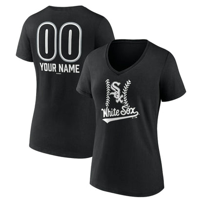 Chicago White Sox Women's Personalized Name & Number Fastball V-Neck T-Shirt - Black