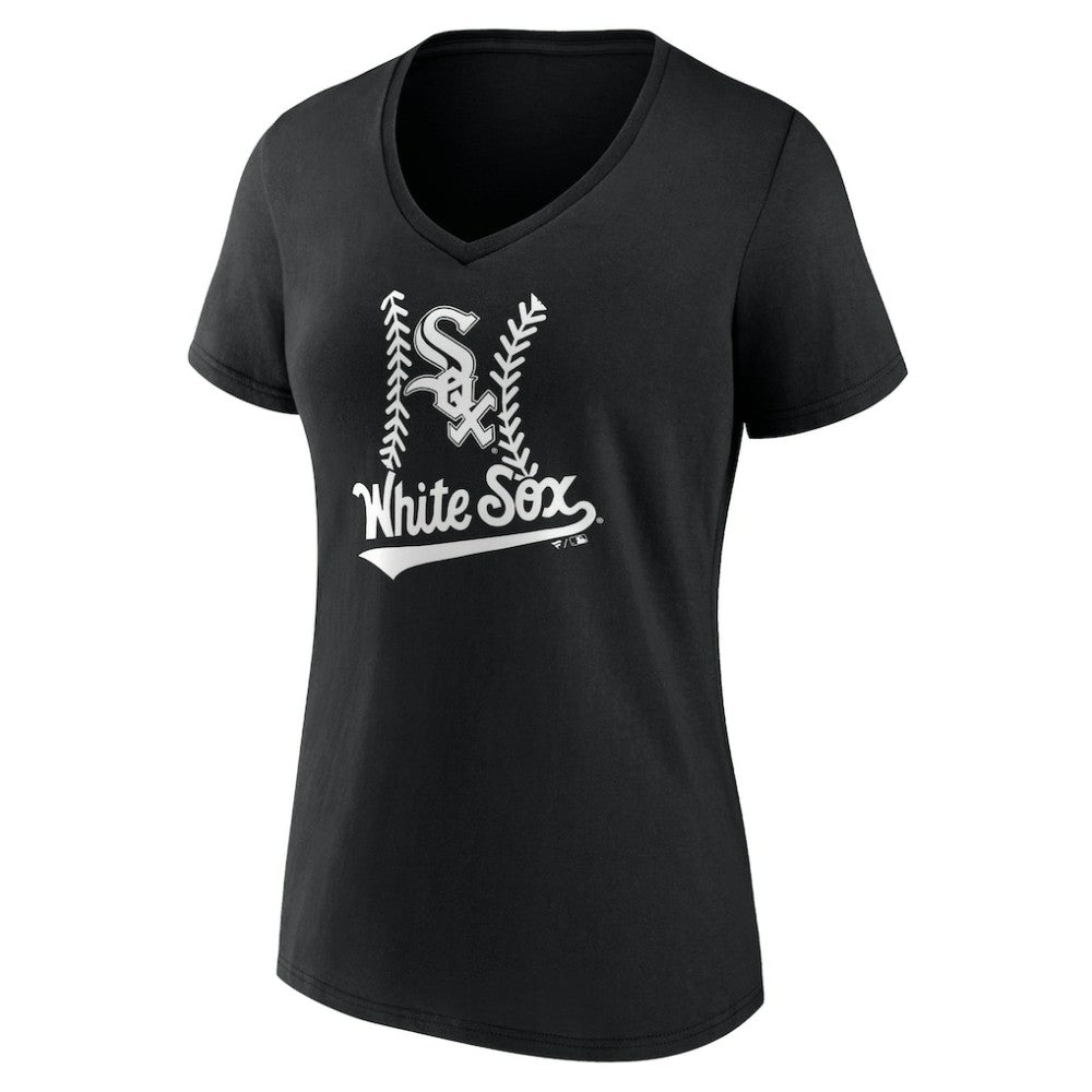 Chicago White Sox Women's Personalized Name & Number Fastball V-Neck T-Shirt - Black