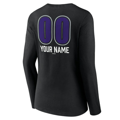 Colorado Rockies Women's Personalized Name & Number Fastball Long Sleeve V-Neck T-Shirt - Black