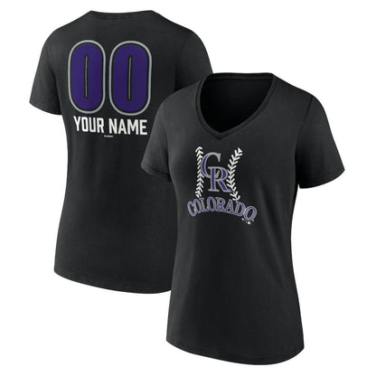 Colorado Rockies Women's Personalized Name & Number Fastball V-Neck T-Shirt - Black