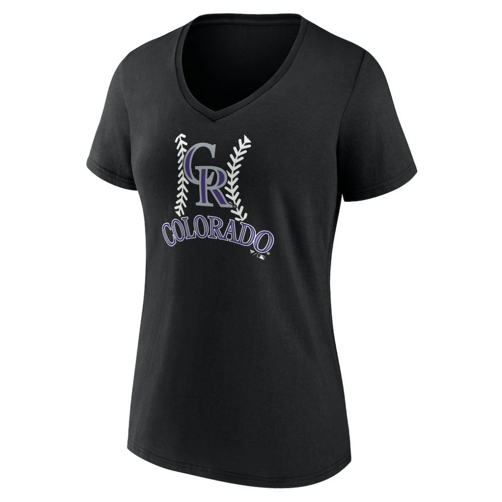 Colorado Rockies Women's Personalized Name & Number Fastball V-Neck T-Shirt - Black