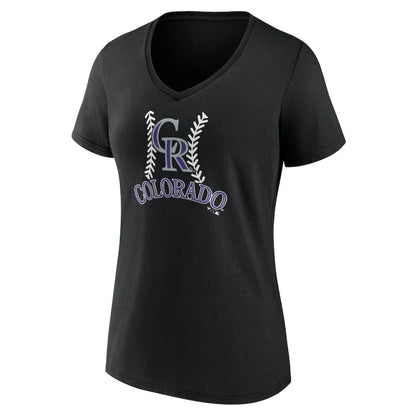 Colorado Rockies Women's Personalized Name & Number Fastball V-Neck T-Shirt - Black