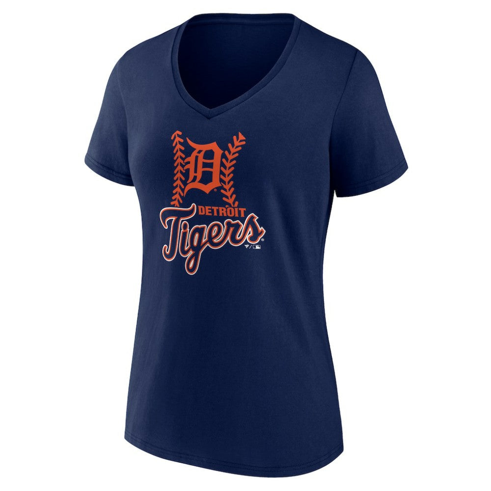 Detroit Tigers Women's Personalized Name & Number Fastball V-Neck T-Shirt - Navy