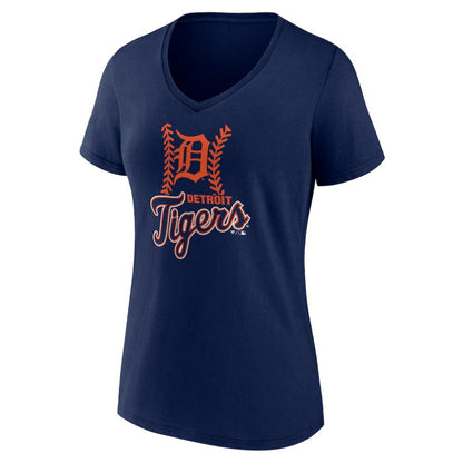 Detroit Tigers Women's Personalized Name & Number Fastball V-Neck T-Shirt - Navy