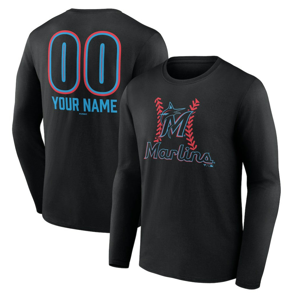 Miami Marlins Personalized Name & Number Fastball Long Sleeve T-Shirt - Black