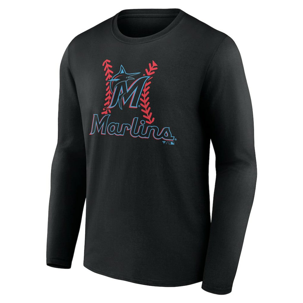 Miami Marlins Personalized Name & Number Fastball Long Sleeve T-Shirt - Black