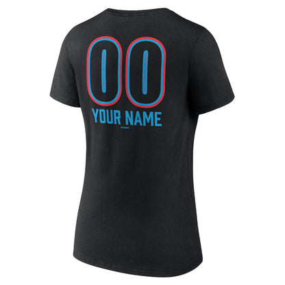 Miami Marlins Women's Personalized Name & Number Fastball V-Neck T-Shirt - Black