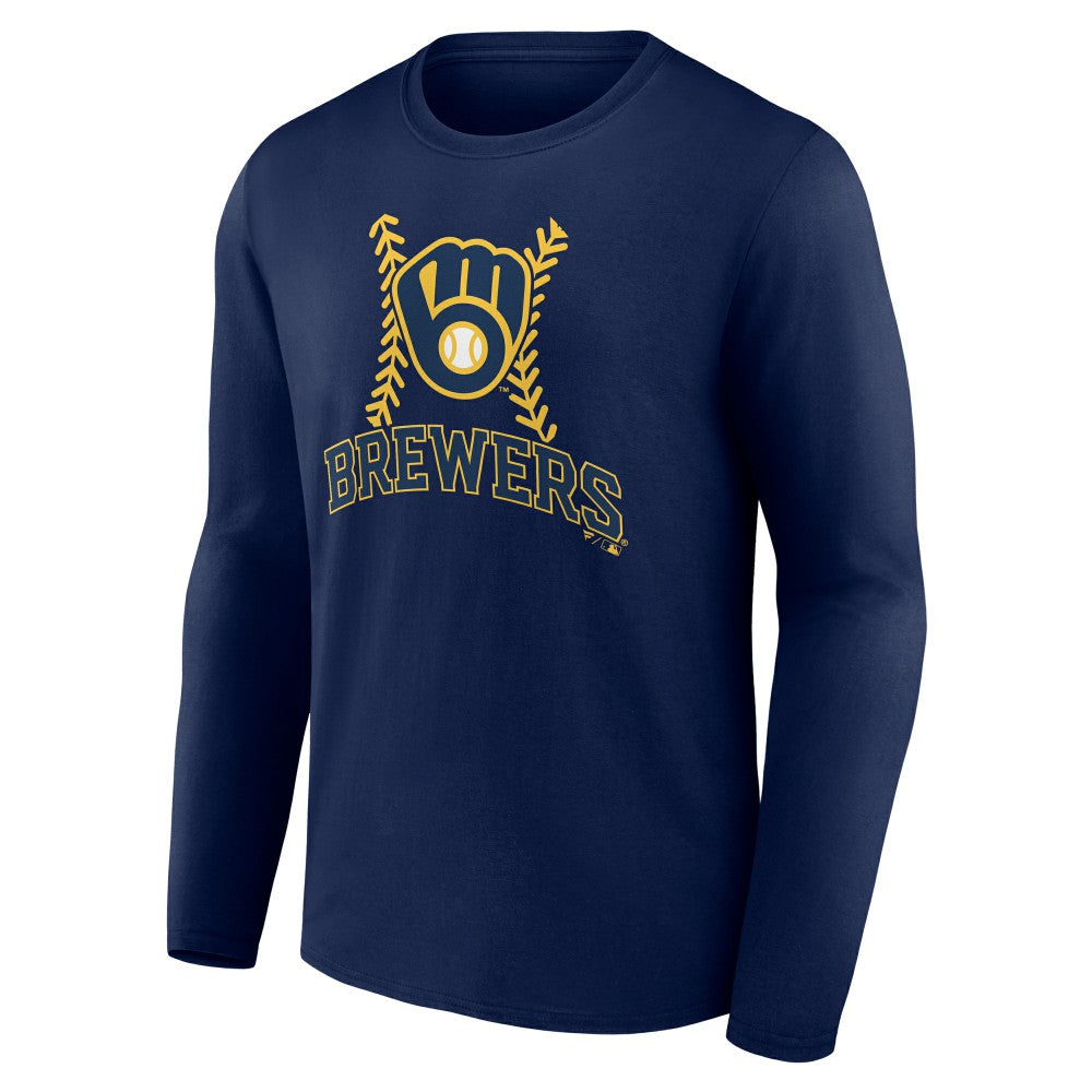 Milwaukee Brewers Personalized Name & Number Fastball Long Sleeve T-Shirt - Navy