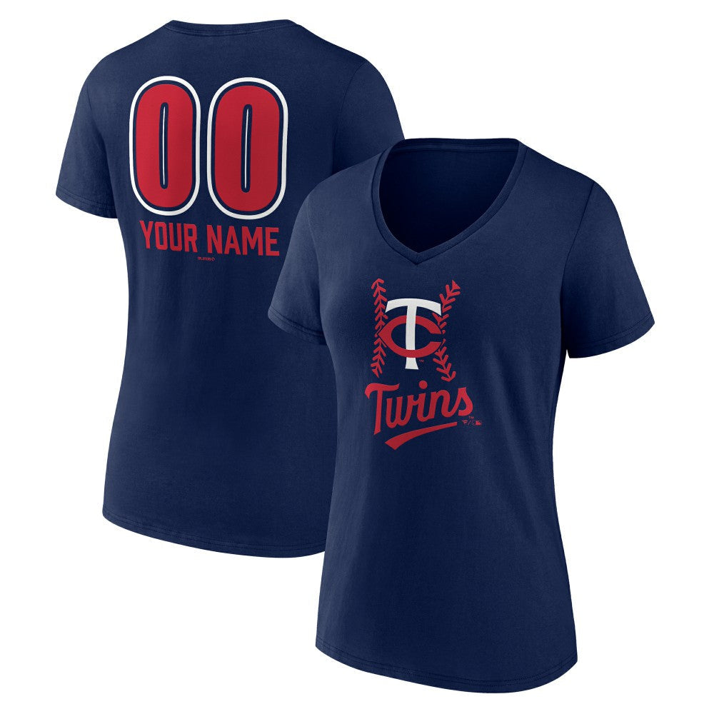 Minnesota Twins Women's Personalized Name & Number Fastball V-Neck T-Shirt - Navy