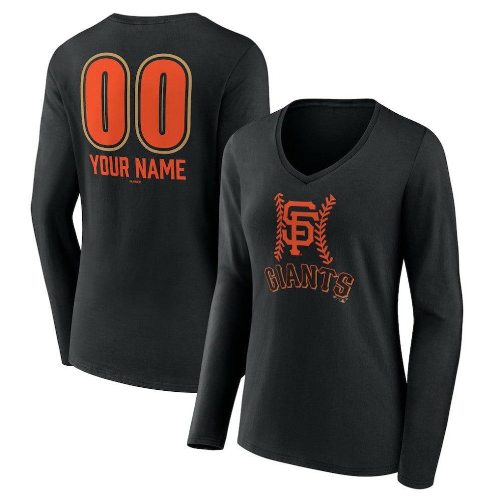 San Francisco Giants Women's Personalized Name & Number Fastball Long Sleeve V-Neck T-Shirt - Black
