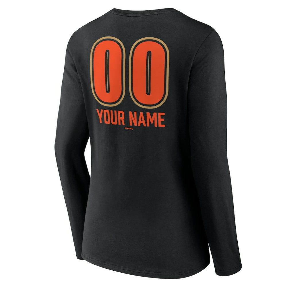 San Francisco Giants Women's Personalized Name & Number Fastball Long Sleeve V-Neck T-Shirt - Black
