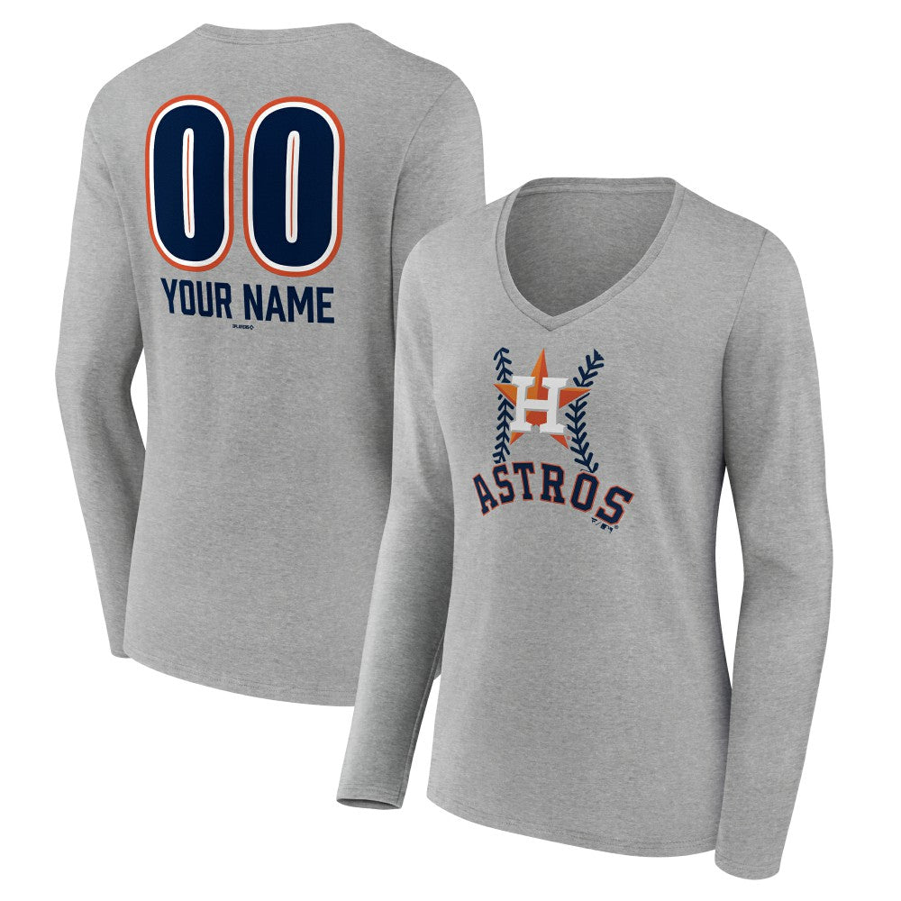 Houston Astros Women's Personalized Name & Number Fastball Long Sleeve V-Neck T-Shirt - Gray