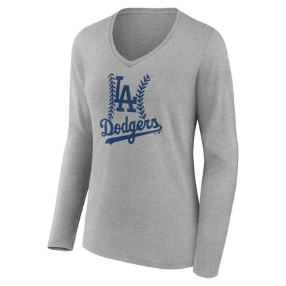 Los Angeles Dodgers Women's Personalized Name & Number Fastball Long Sleeve V-Neck T-Shirt - Gray