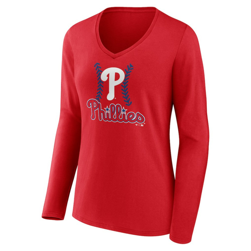 Bryce Harper Philadelphia Phillies Women's Fastball Player Name & Number Long Sleeve V-Neck T-Shirt - Red