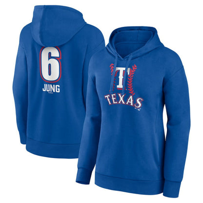 Josh Jung Texas Rangers Women's Fastball Player Name & Number Pullover Hoodie - Royal