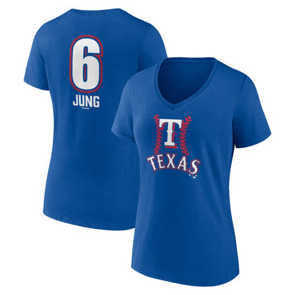 Josh Jung Texas Rangers Women's Fastball Player Name & Number V-Neck T-Shirt - Royal