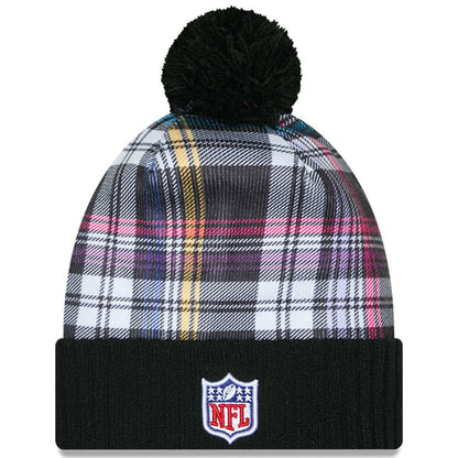 New York Jets New Era Youth 2024 NFL Crucial Catch Plaid Cuffed Pom Knit Hat - Black cheap