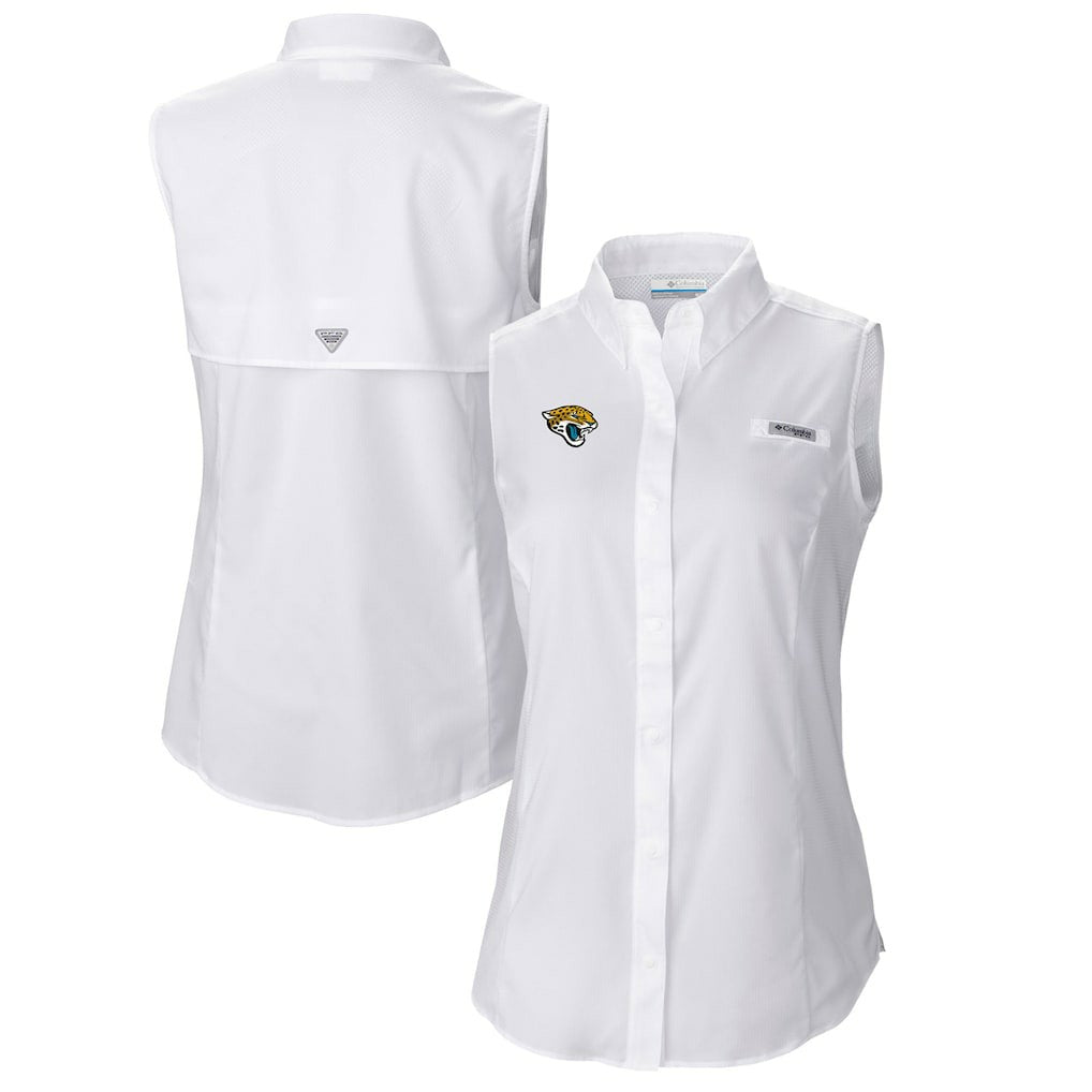 Jacksonville Jaguars Women's PFG Tamiami Omni-Shade Sleeveless Button-Up Shirt - White cheap