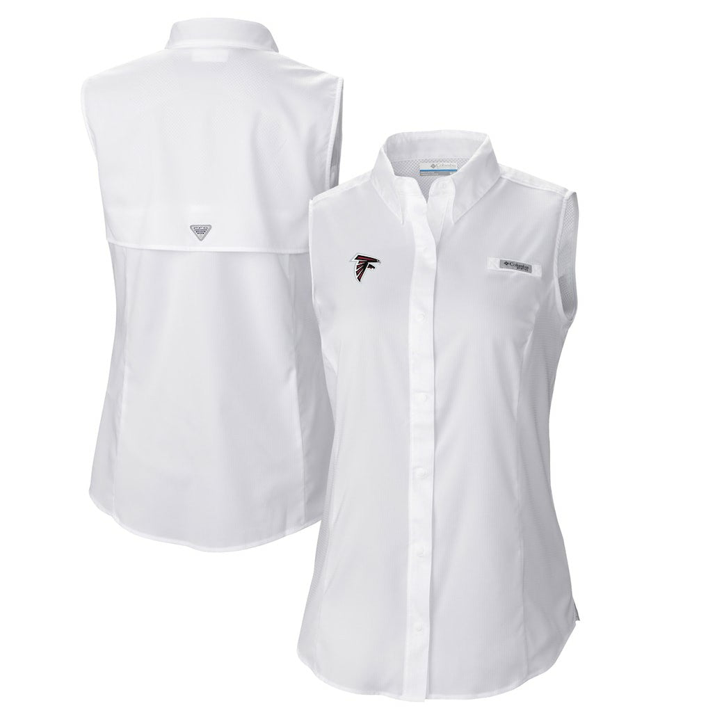 Atlanta Falcons Women's PFG Tamiami Omni-Shade Sleeveless Button-Up Shirt - White on sale