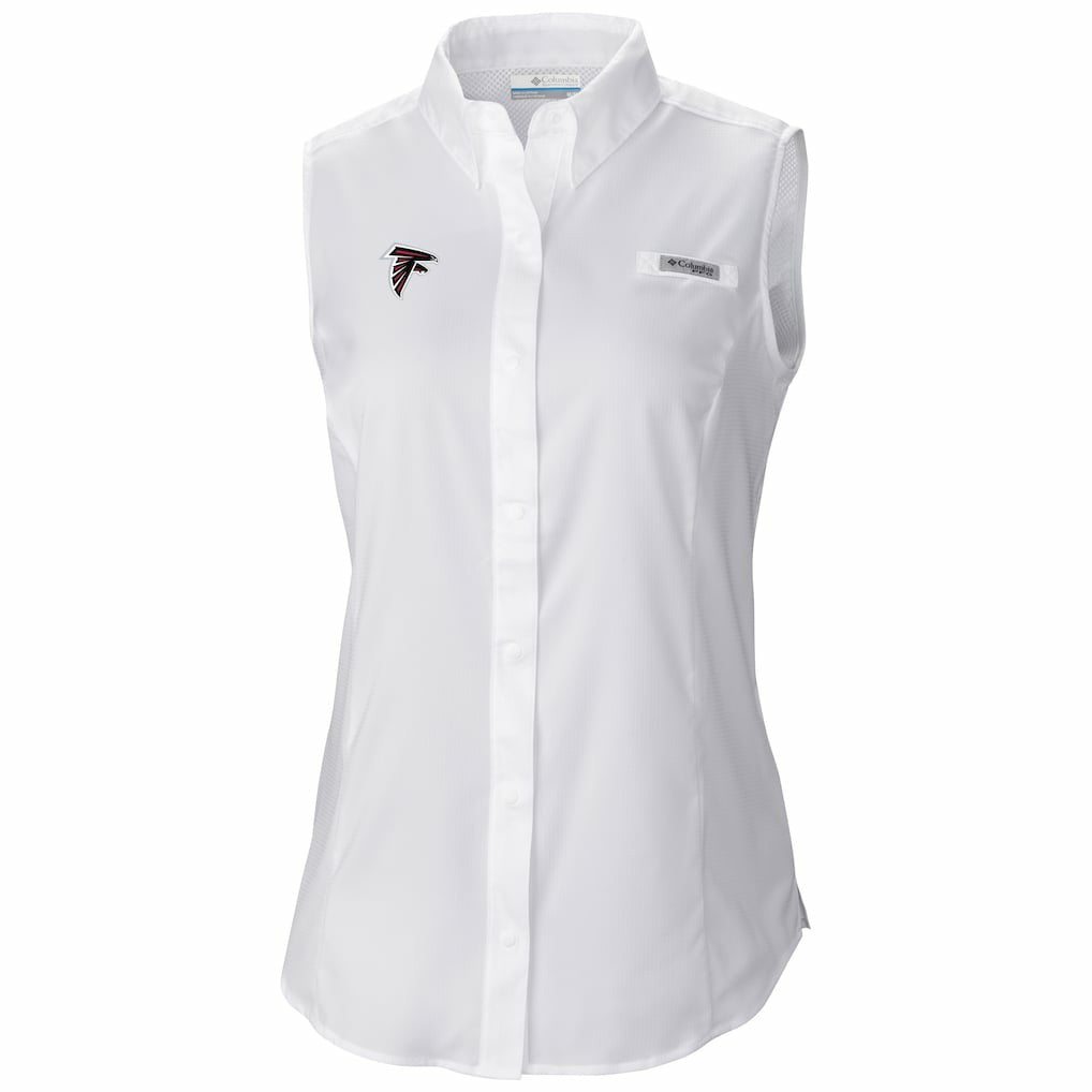 Atlanta Falcons Women's PFG Tamiami Omni-Shade Sleeveless Button-Up Shirt - White on sale