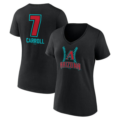 Corbin Carroll Arizona Diamondbacks Women's Name & Number Fastball V-Neck T-Shirt - Black