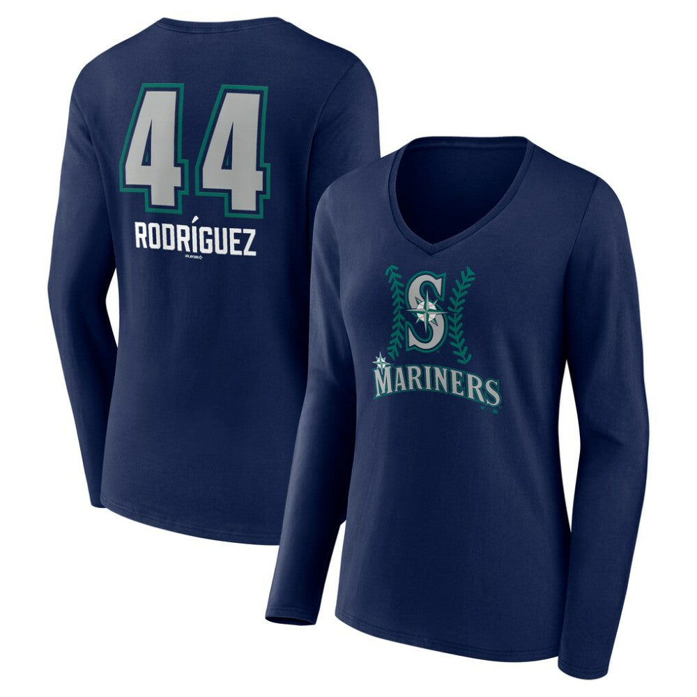 Julio Rodríguez Seattle Mariners Women's Name & Number Fastball V-Neck Long Sleeve T-Shirt - Navy