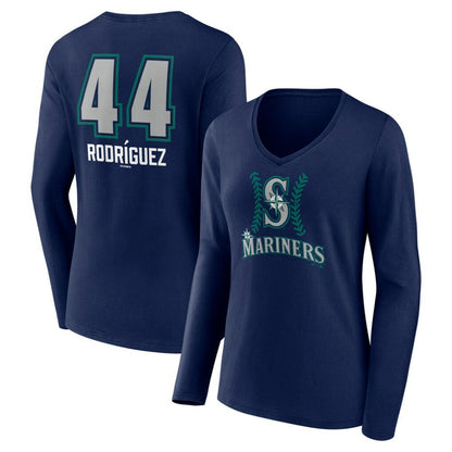 Julio Rodríguez Seattle Mariners Women's Name & Number Fastball V-Neck Long Sleeve T-Shirt - Navy