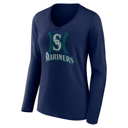 Julio Rodríguez Seattle Mariners Women's Name & Number Fastball V-Neck Long Sleeve T-Shirt - Navy