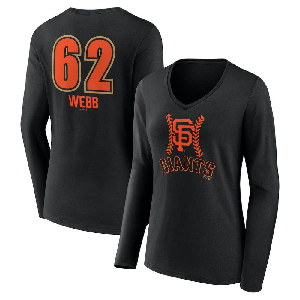 Logan Webb San Francisco Giants Women's Name & Number Fastball V-Neck Long Sleeve T-Shirt - Black