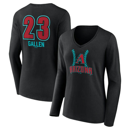 Zac Gallen Arizona Diamondbacks Women's Name & Number Fastball V-Neck Long Sleeve T-Shirt - Black