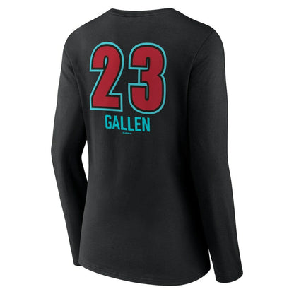 Zac Gallen Arizona Diamondbacks Women's Name & Number Fastball V-Neck Long Sleeve T-Shirt - Black