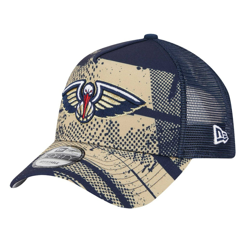 New Orleans Pelicans Tip Off A-Frame Trucker 9FORTY Adjustable Hat - Navy/Gold | New Era discount
