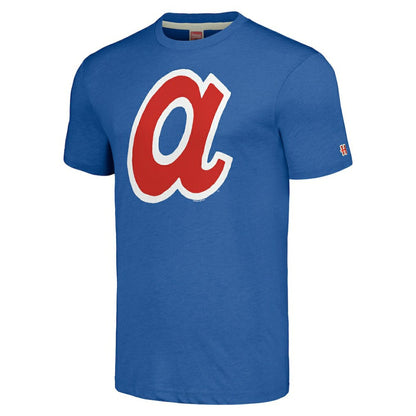Atlanta Braves Homage Cooperstown Collection Hand-Drawn Logo Tri-Blend T-Shirt - Royal