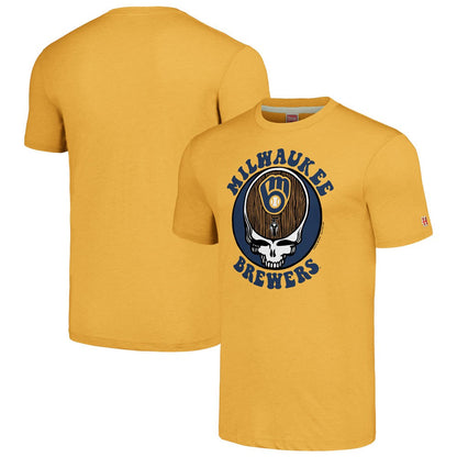 Milwaukee Brewers Homage Grateful Dead Tri-Blend T-Shirt - Gold