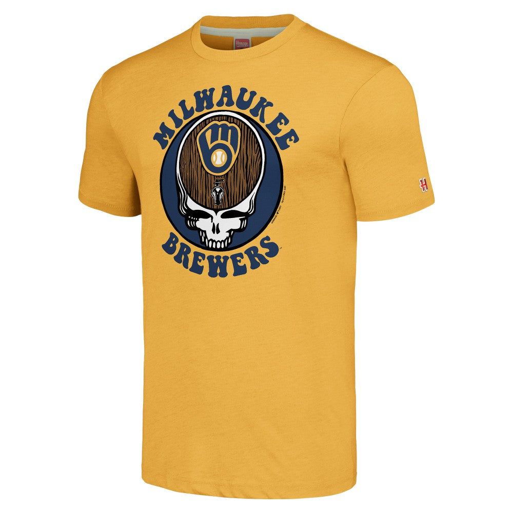 Milwaukee Brewers Homage Grateful Dead Tri-Blend T-Shirt - Gold