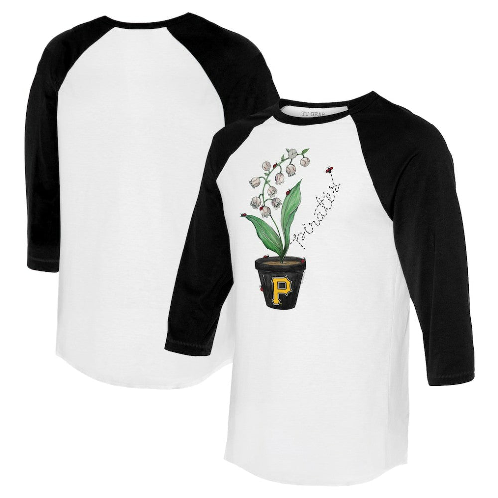 Pittsburgh Pirates Tiny Turnip Unisex Lilies and Ladybugs 3/4-Sleeve Raglan T-Shirt - White/Black