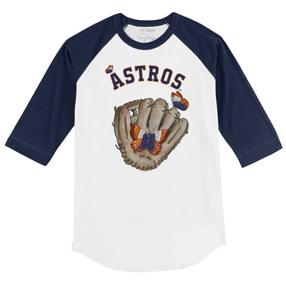 Houston Astros Tiny Turnip Youth Butterfly Glove 3/4-Sleeve Raglan T-Shirt - White/Navy