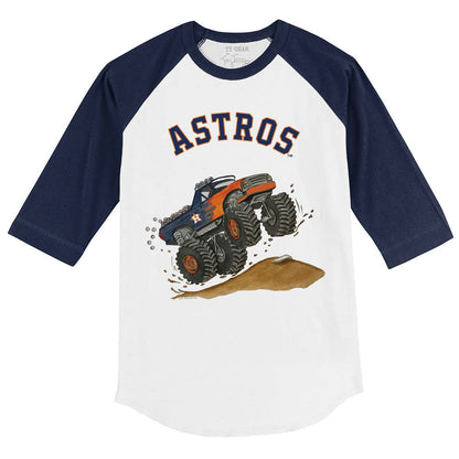 Houston Astros Tiny Turnip Youth Monster Truck 3/4-Sleeve Raglan T-Shirt - White/Navy