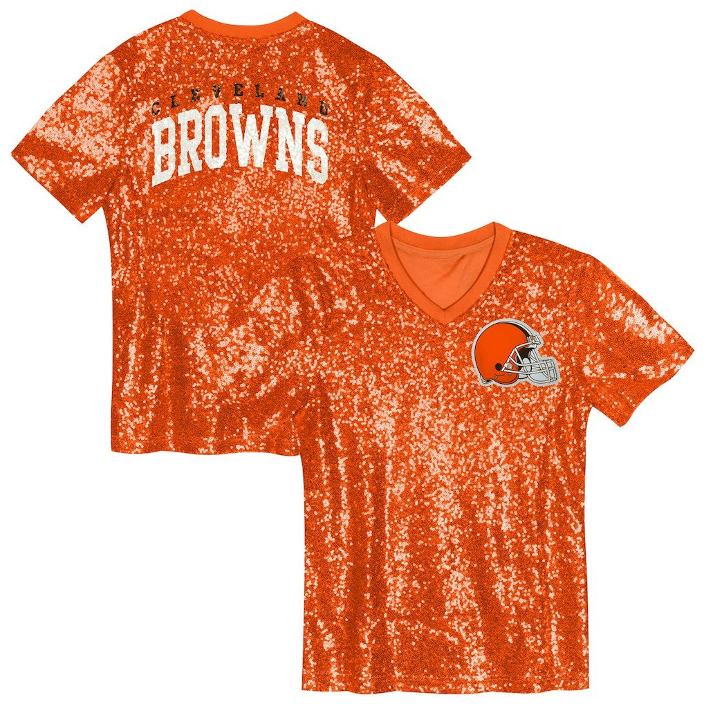 Cleveland Browns Girls Youth Wordmark Sequin V-Neck Top - Orange discount