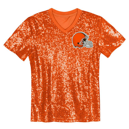 Cleveland Browns Girls Youth Wordmark Sequin V-Neck Top - Orange discount
