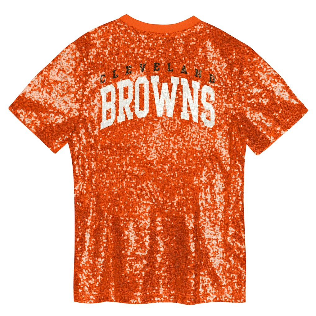 Cleveland Browns Girls Youth Wordmark Sequin V-Neck Top - Orange discount