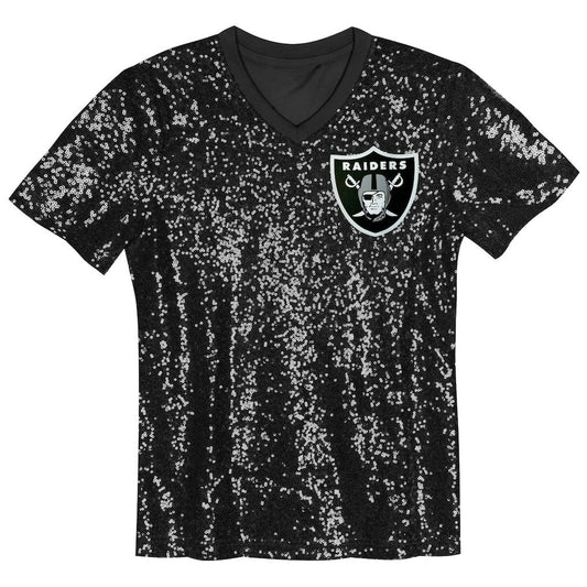 Las Vegas Raiders Girls Youth Wordmark Sequin V-Neck Top - Black cheap