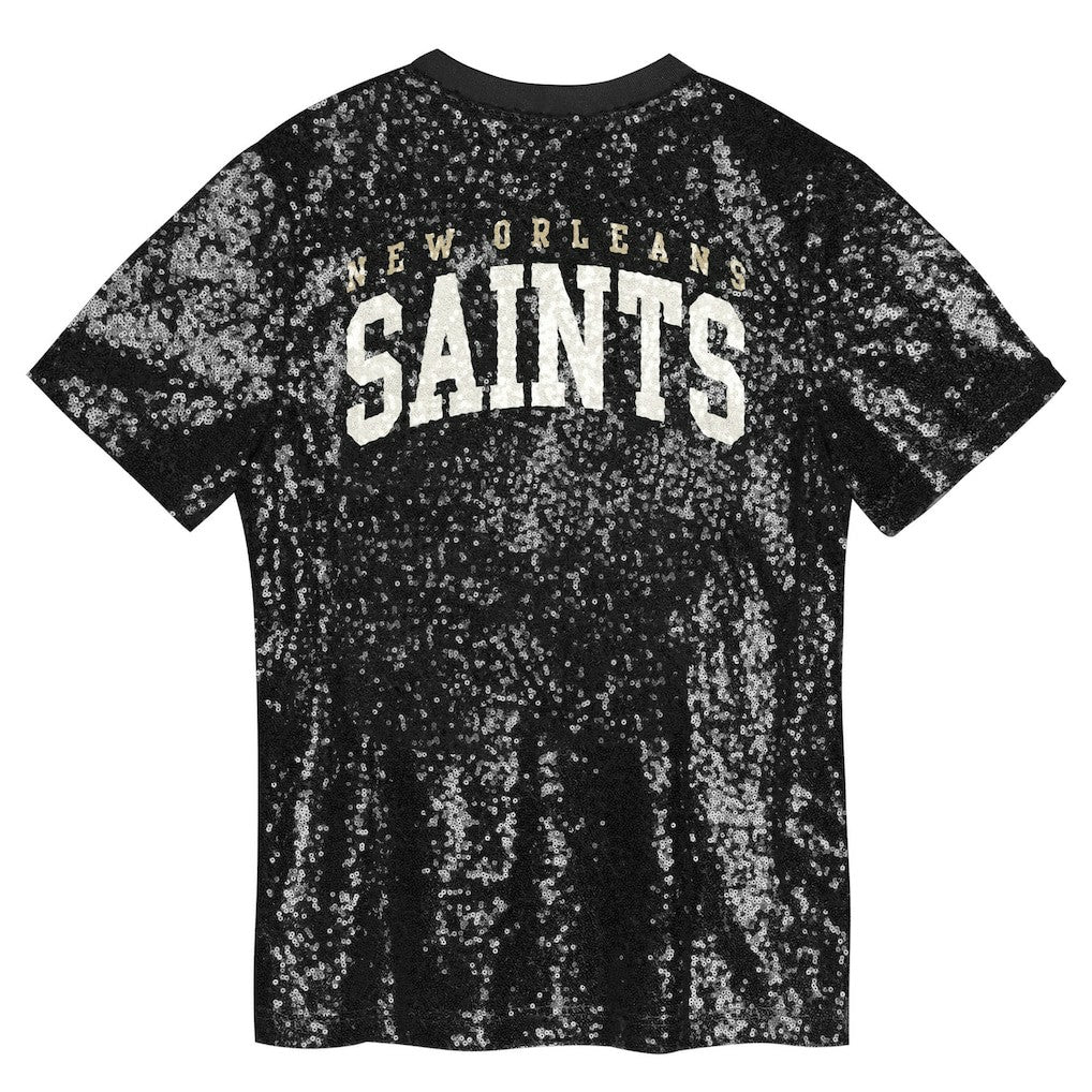 New Orleans Saints Girls Youth Wordmark Sequin V-Neck Top - Black sale