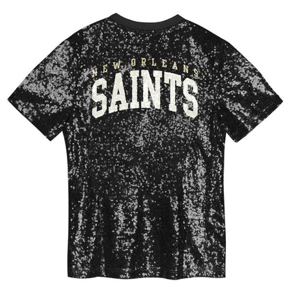 New Orleans Saints Girls Youth Wordmark Sequin V-Neck Top - Black sale