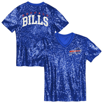 Buffalo Bills Girls Youth Wordmark Sequin V-Neck Top - Royal on sale
