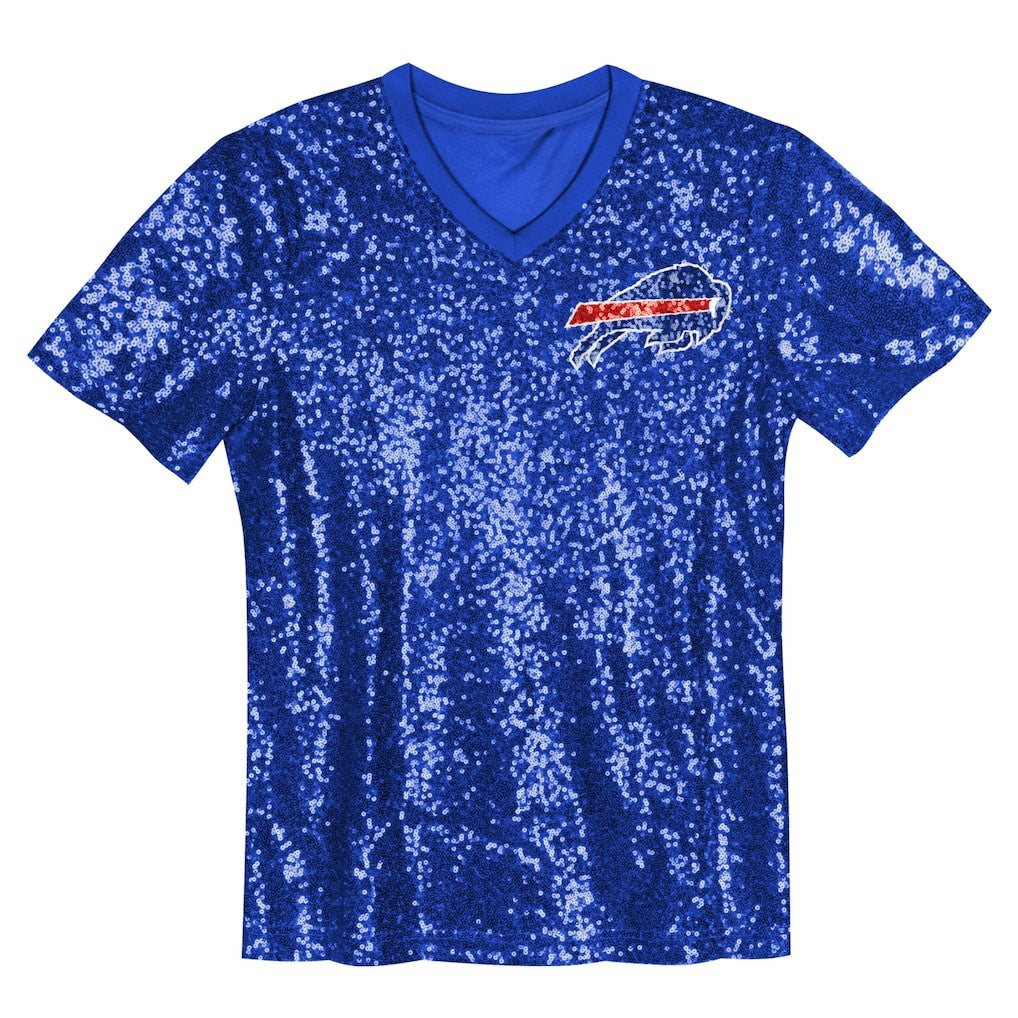 Buffalo Bills Girls Youth Wordmark Sequin V-Neck Top - Royal on sale