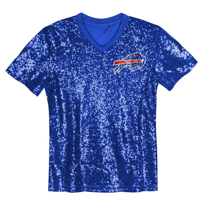 Buffalo Bills Girls Youth Wordmark Sequin V-Neck Top - Royal on sale